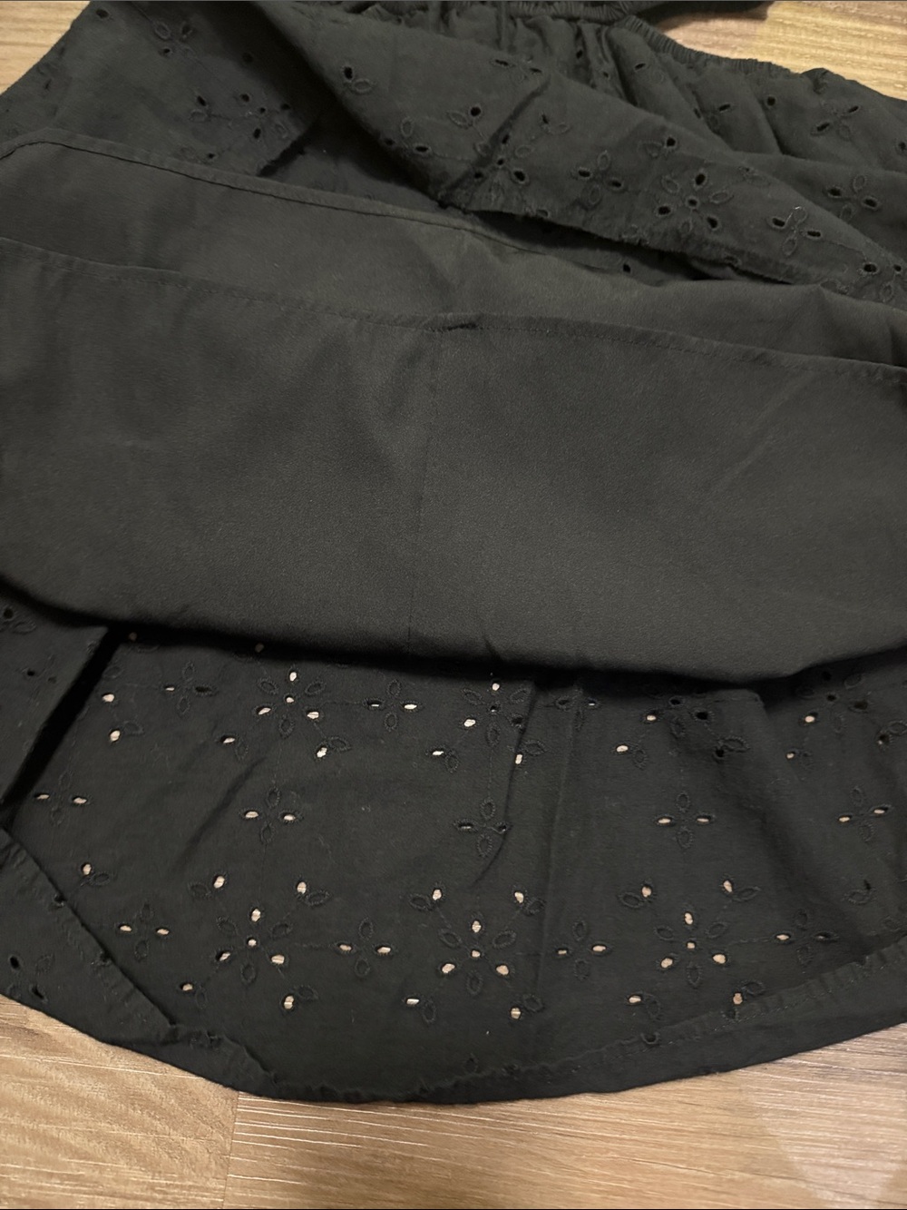 American Eagle Eyelet Cutout Babydoll Mini Dress XS Black 100% Cotton - Picture 5 of 15